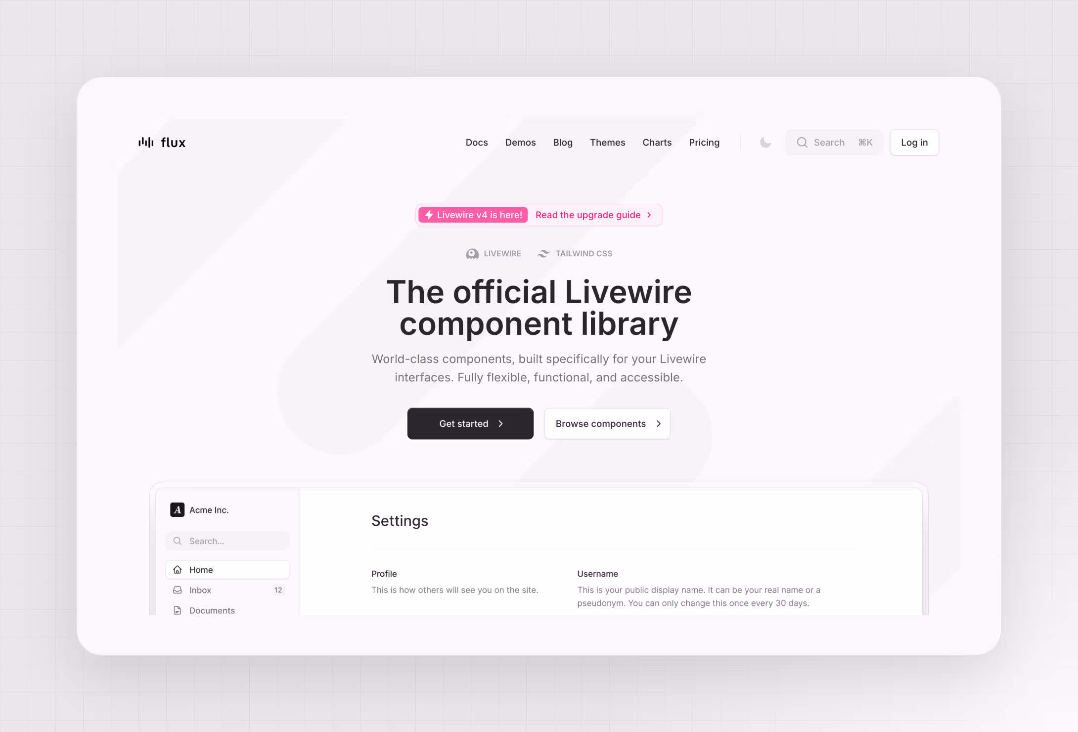 Flux is the official component library for Livewire, built for Tailwind CSS.