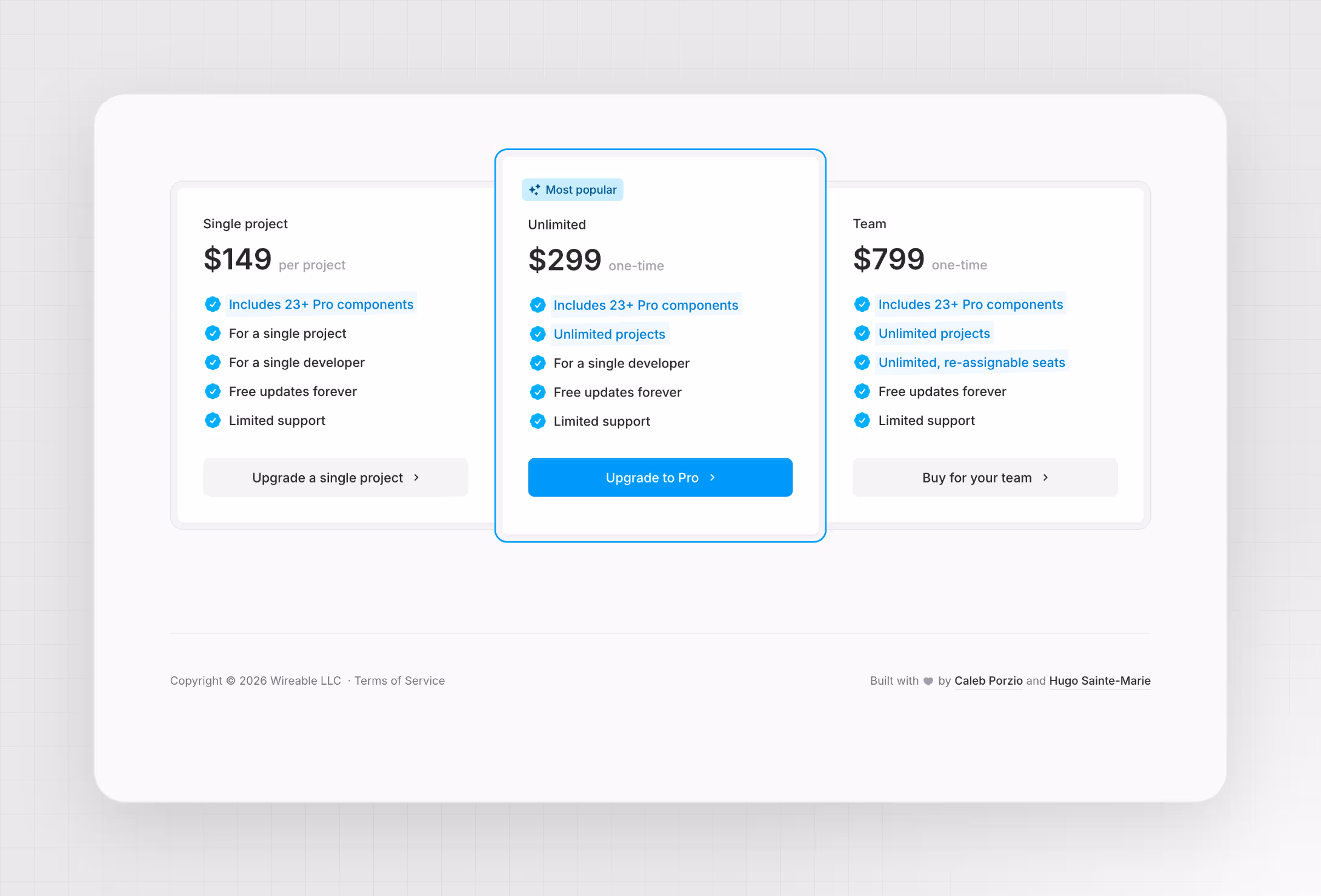 Single project costs $149 and Unlimited $299, paid once. With this coupon you pay $74.50 or $149.50.