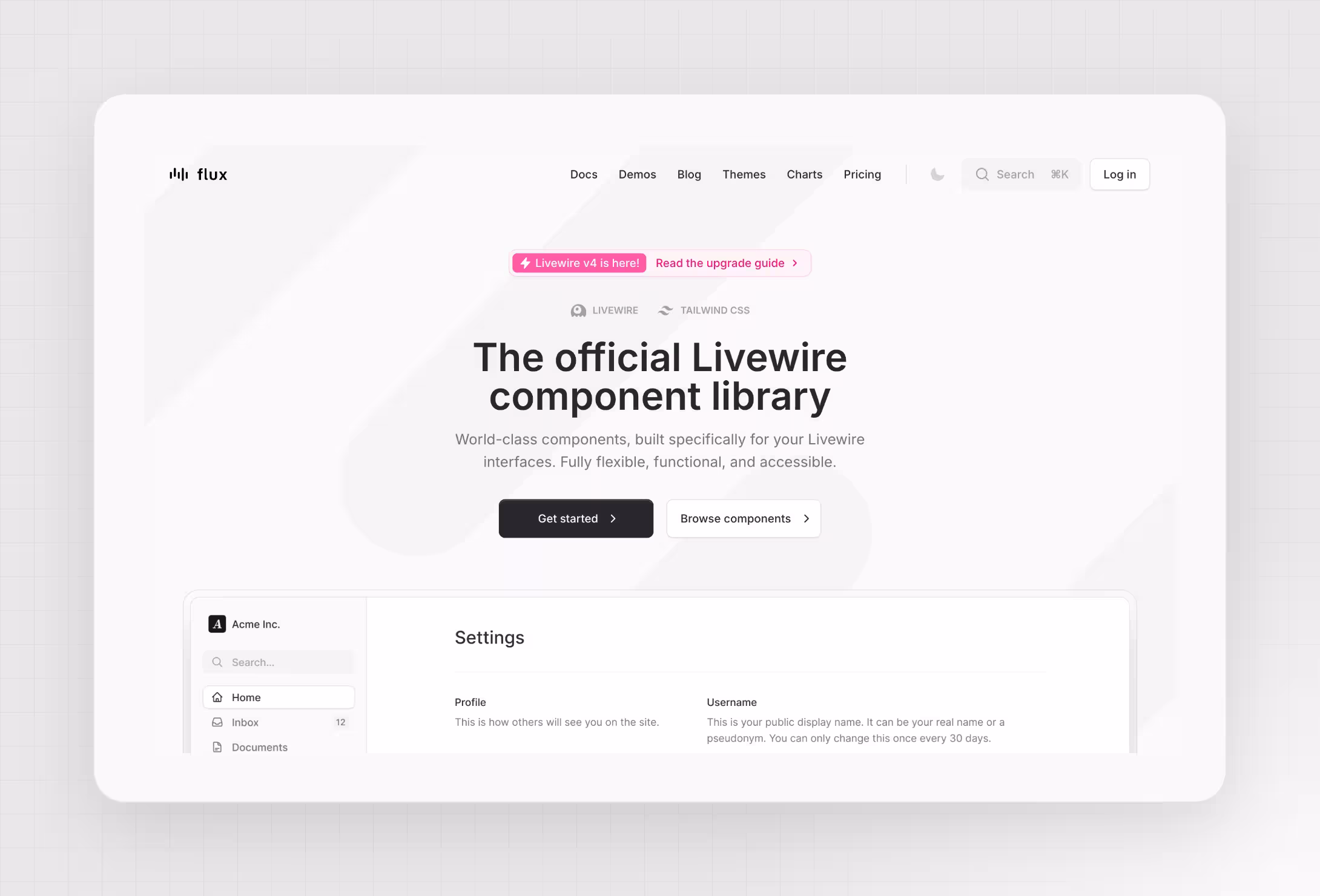 Flux is the official component library for Livewire, built for Tailwind CSS.